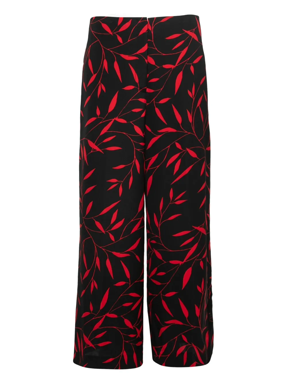 Pre-owned Diane Von Furstenberg Vintage 2024 Leaf-print Wide-leg Trousers In Black