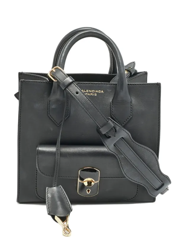 Balenciaga Pre-Owned Mini Padlock Leather Pocket Tote Bag Black  FARFETCH ID