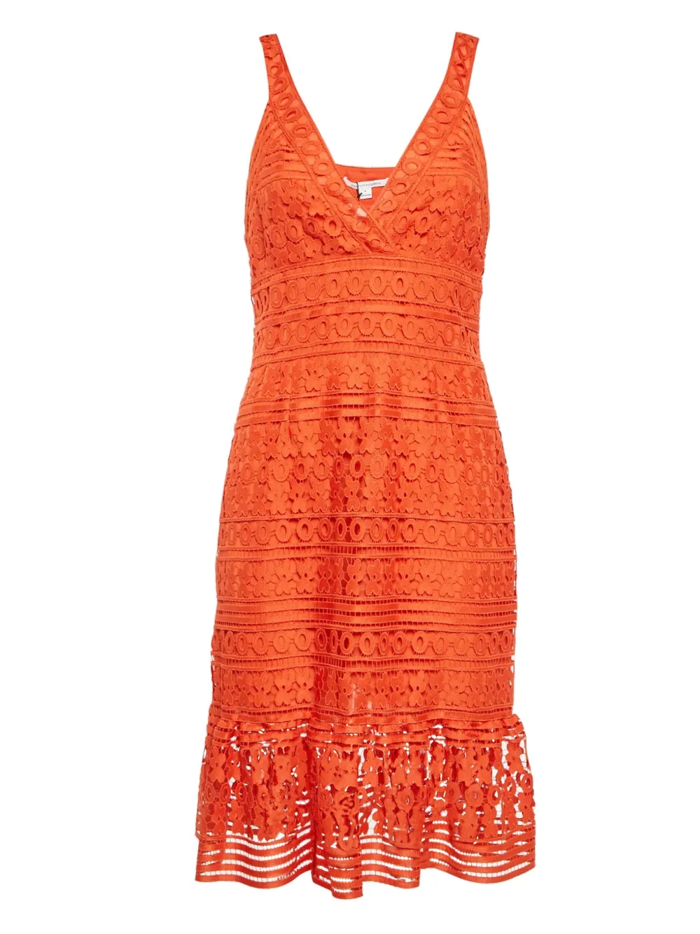 Pre-owned Diane Von Furstenberg Vintage Lace Patterned Midi Dress In Orange