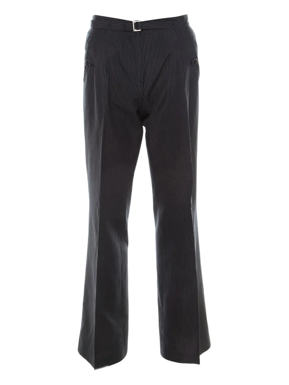 Pre-owned Hugo Boss Pinstripe-print Belted Trousers In Black