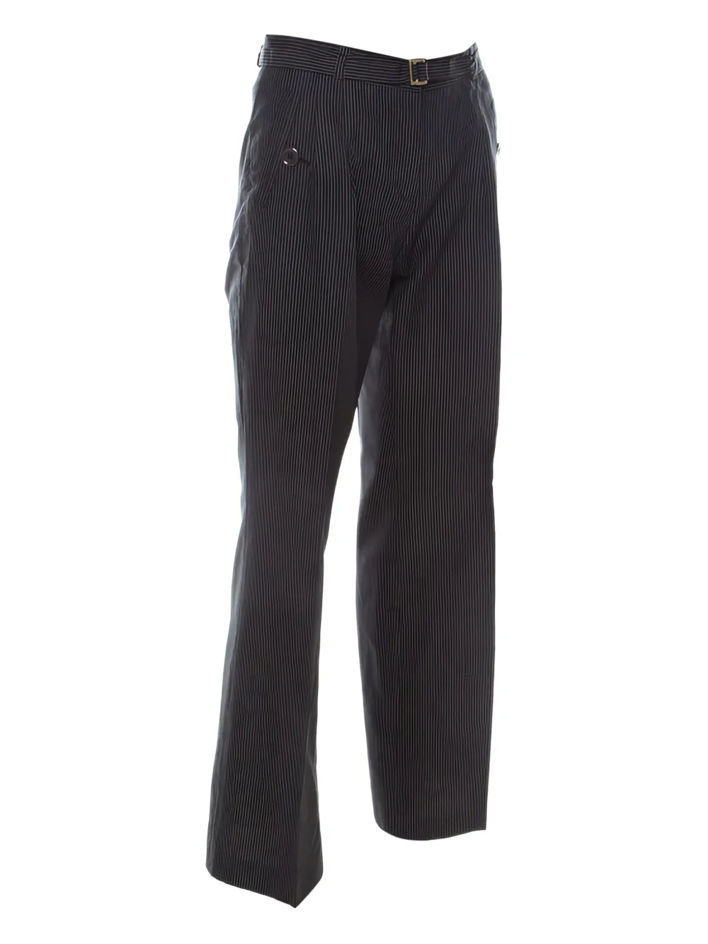 Pre-owned Hugo Boss Pinstripe-print Belted Trousers In Black