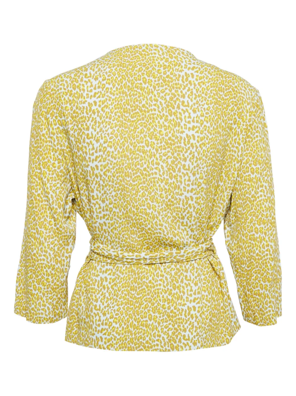 Pre-owned Diane Von Furstenberg Vintage Leopard-print Wrap Blouse In Yellow