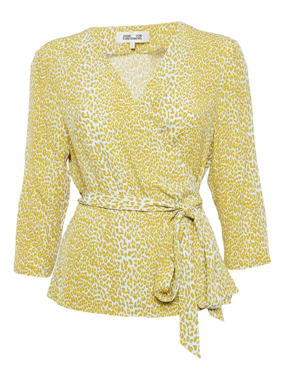 Pre-owned Diane Von Furstenberg Vintage Leopard-print Wrap Blouse In Yellow