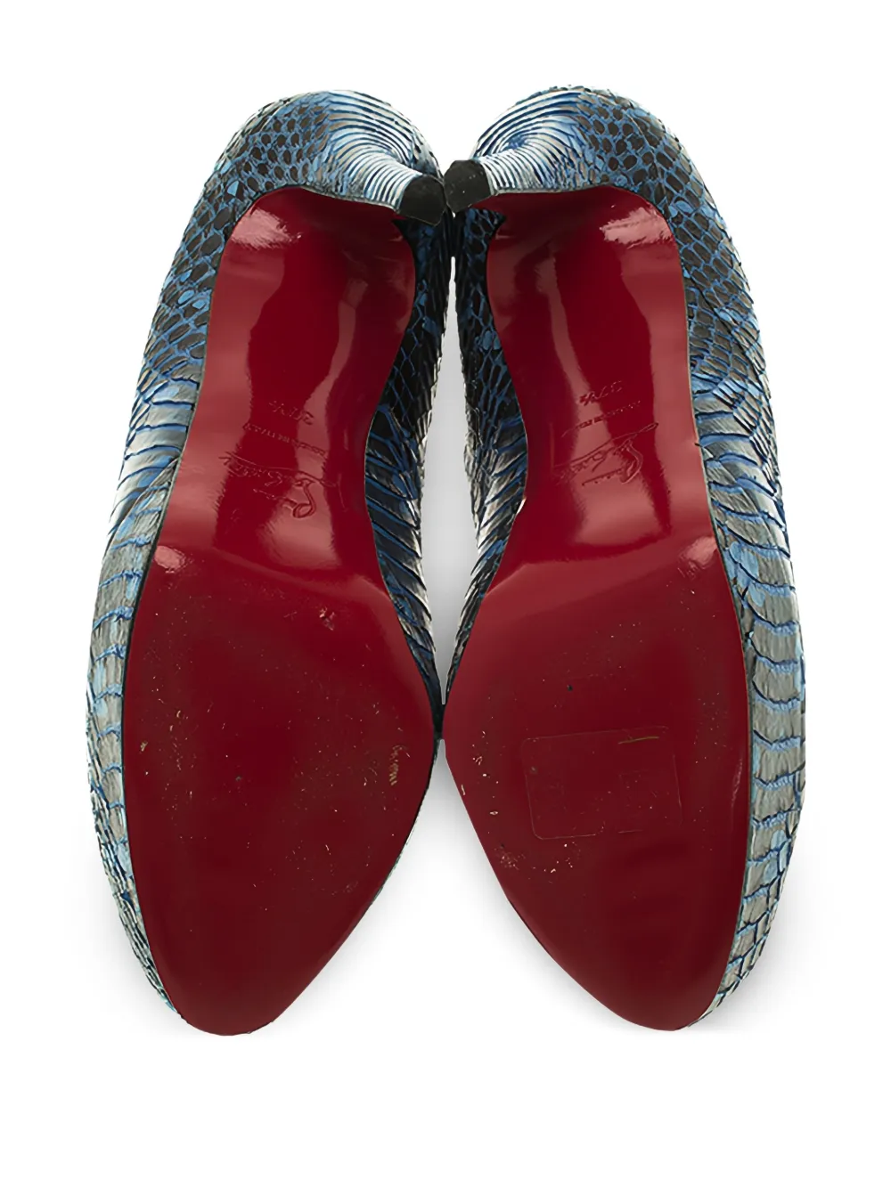 Pre-owned Christian Louboutin 130mm Bianca Snakeskin Platform Pumps In Blue