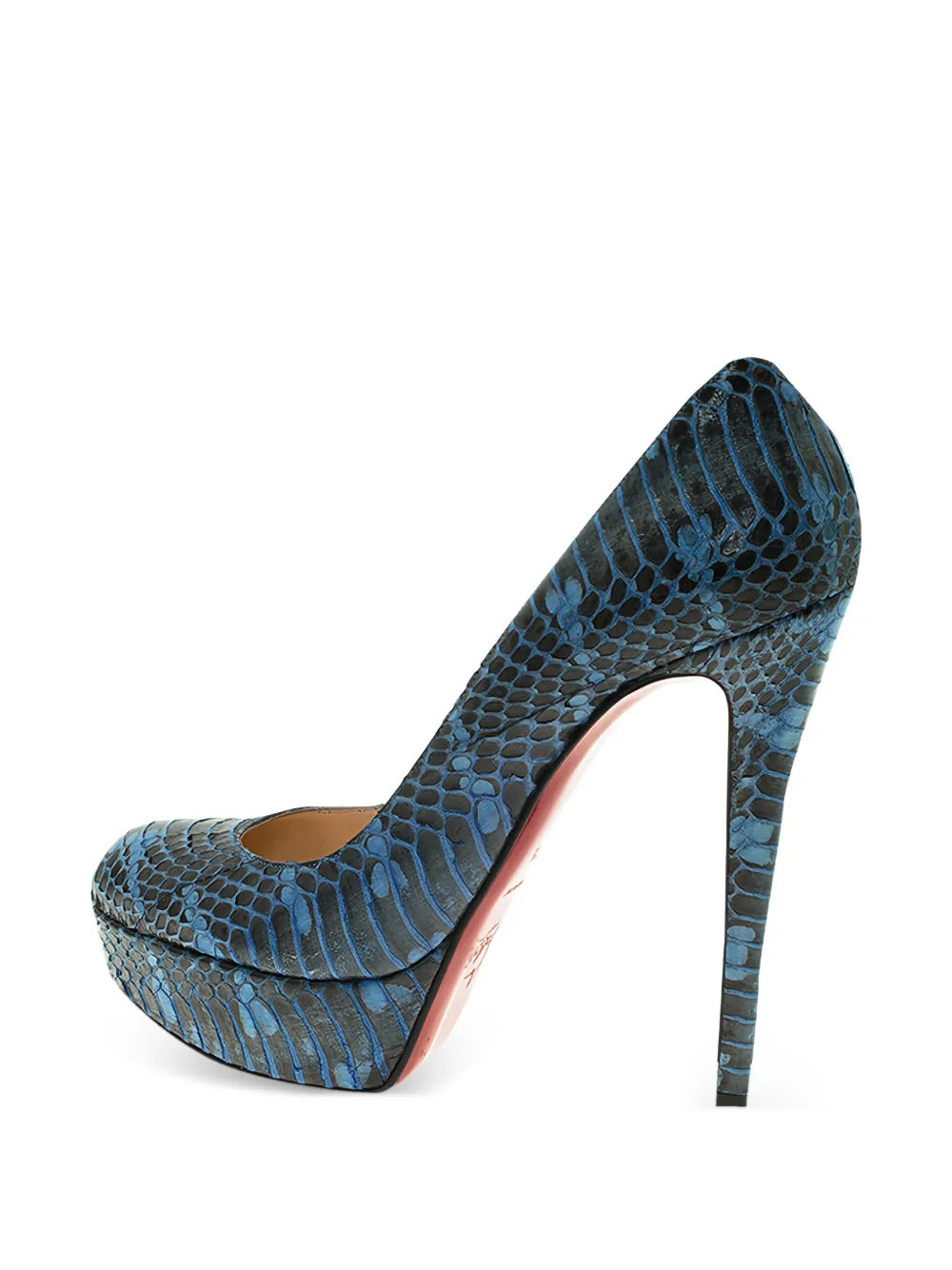 Pre-owned Christian Louboutin 130mm Bianca Snakeskin Platform Pumps In Blue