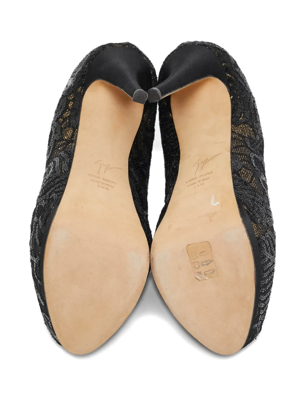 GIUSEPPE ZANOTTI VINTAGE Pre-owned 150mm Sequins Lace Pumps In Black