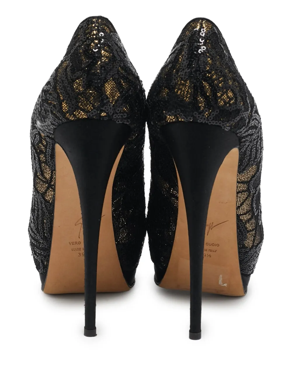 GIUSEPPE ZANOTTI VINTAGE Pre-owned 150mm Sequins Lace Pumps In Black