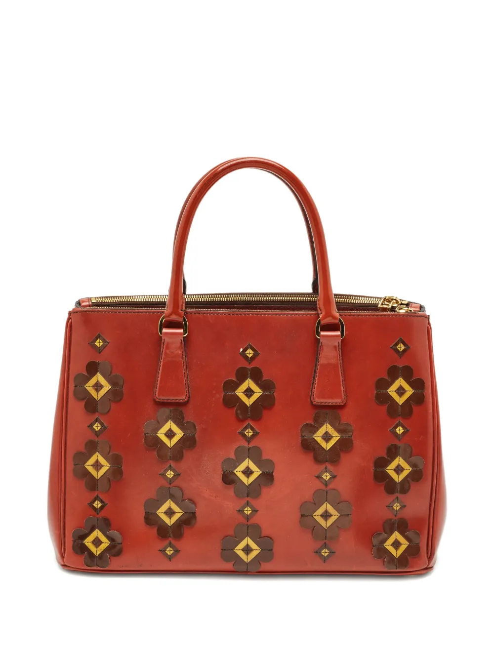 Pre-owned Prada Flower-detailing Leather Tote Bag In Red