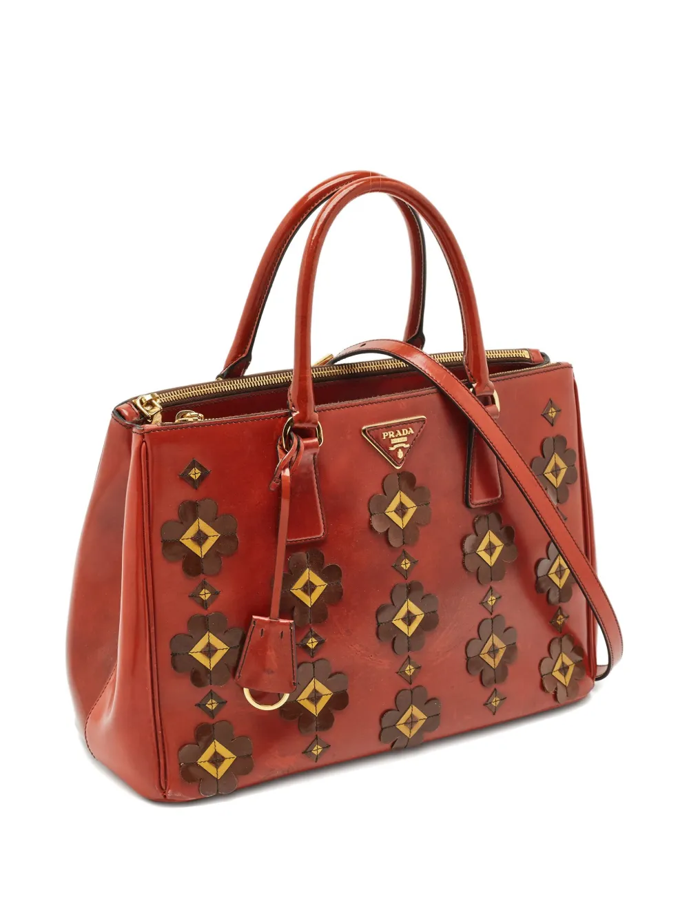 Pre-owned Prada Flower-detailing Leather Tote Bag In Red
