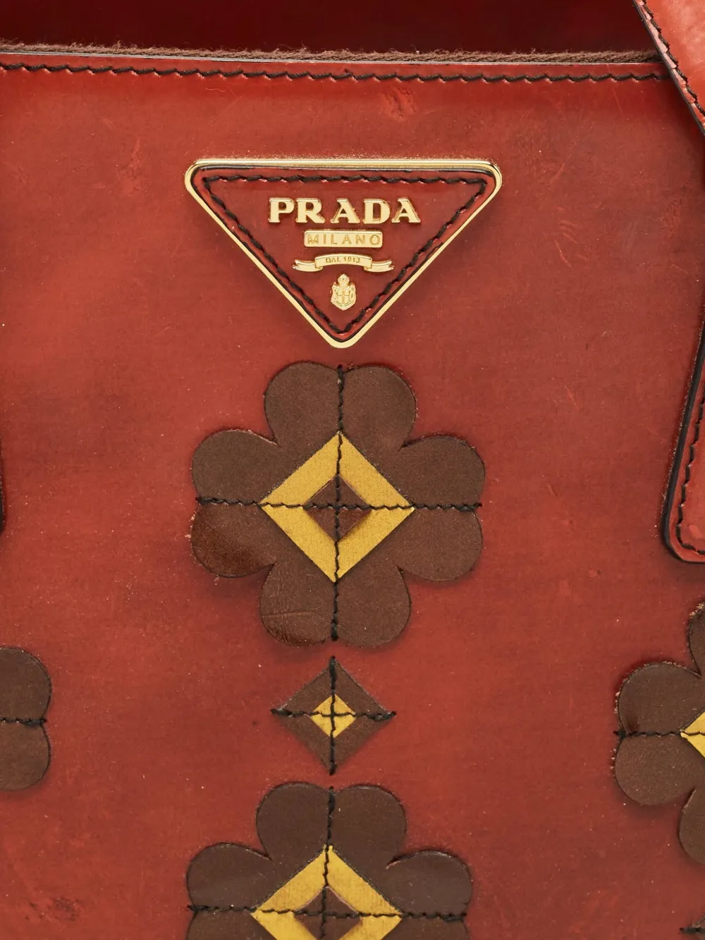 Pre-owned Prada Flower-detailing Leather Tote Bag In Red