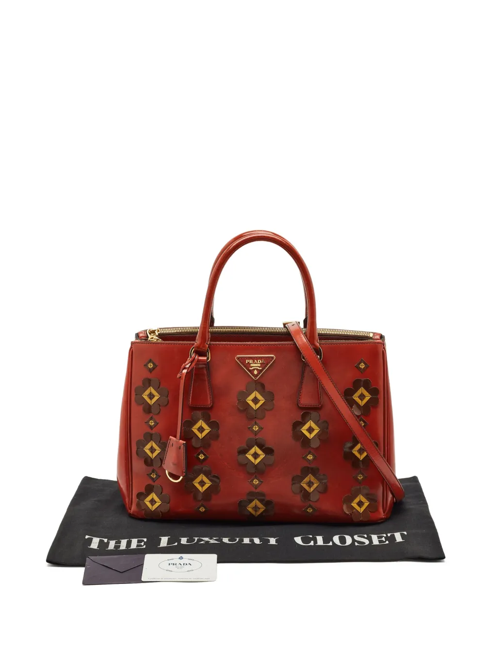 Pre-owned Prada Flower-detailing Leather Tote Bag In Red