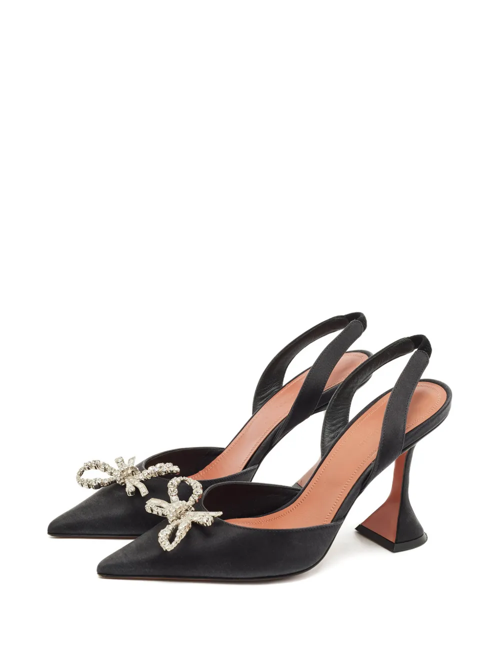 Amina Muaddi 95 mm Begum satijnen pumps met strikdetail - Zwart