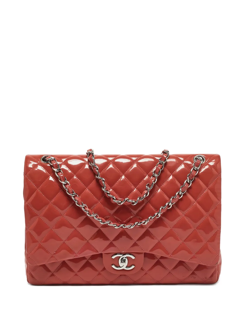 Pre-owned Chanel Classic Double Flap Leather Bag In Red