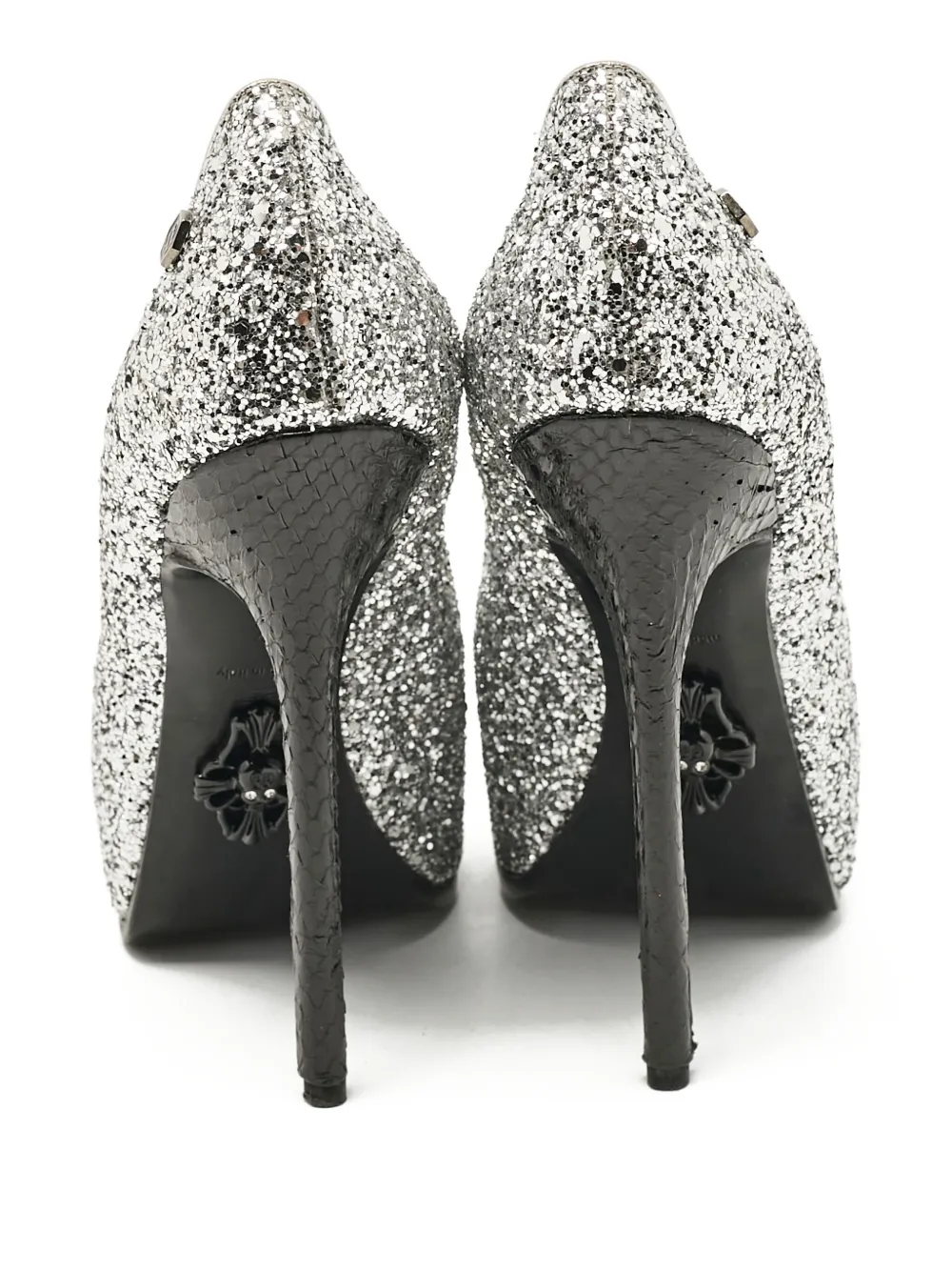 Philipp Plein Pumps met slangen-effect en glitters - Zilver