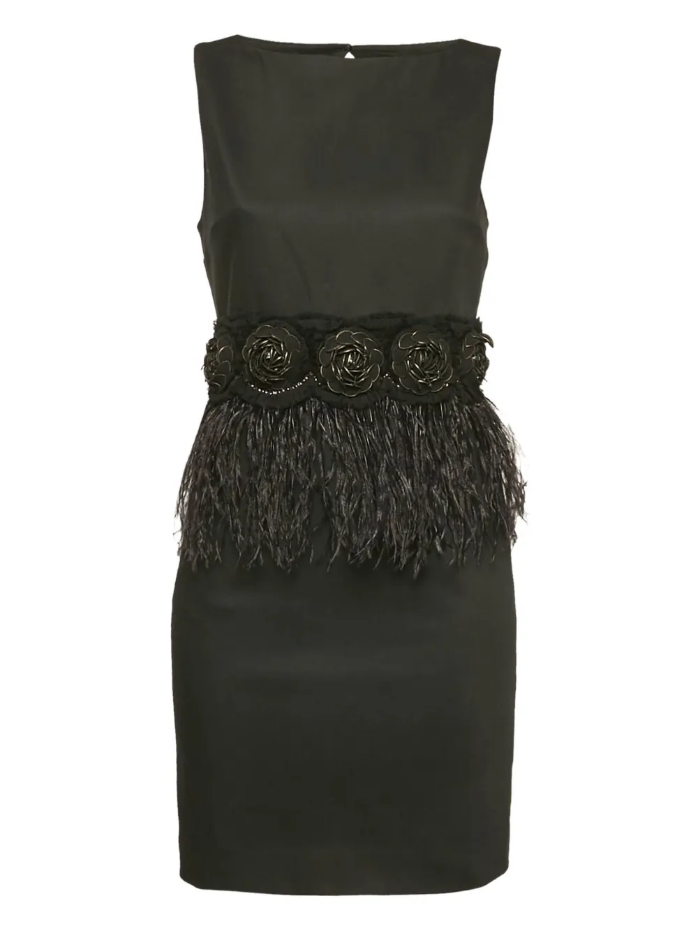 alice + olivia feather-trim rose-embellishment dress | Black | Image 1