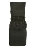alice + olivia feather-trim rose-embellishment dress - Black
