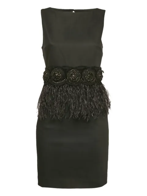 alice + olivia feather-trim rose-embellishment dress