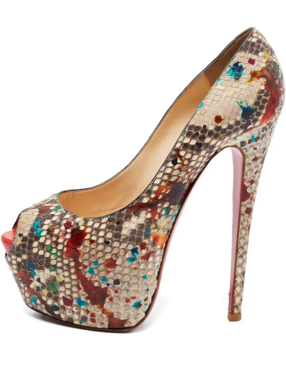 Christian Louboutin Pre-Owned 155mm python-embossed platform pumps | Neutrals | Image 1