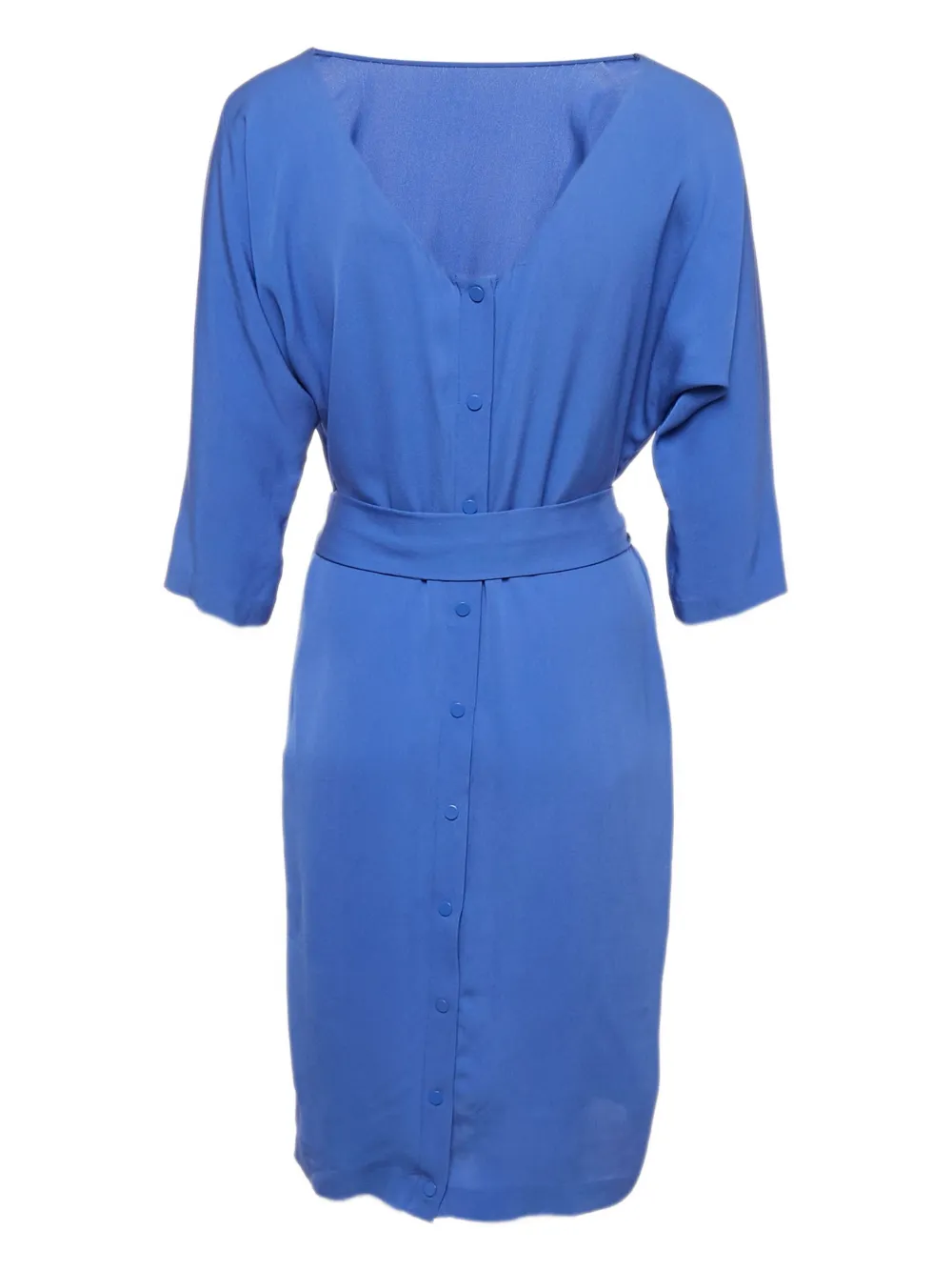 Pre-owned Diane Von Furstenberg Vintage Silk Front-button Dress In Blue