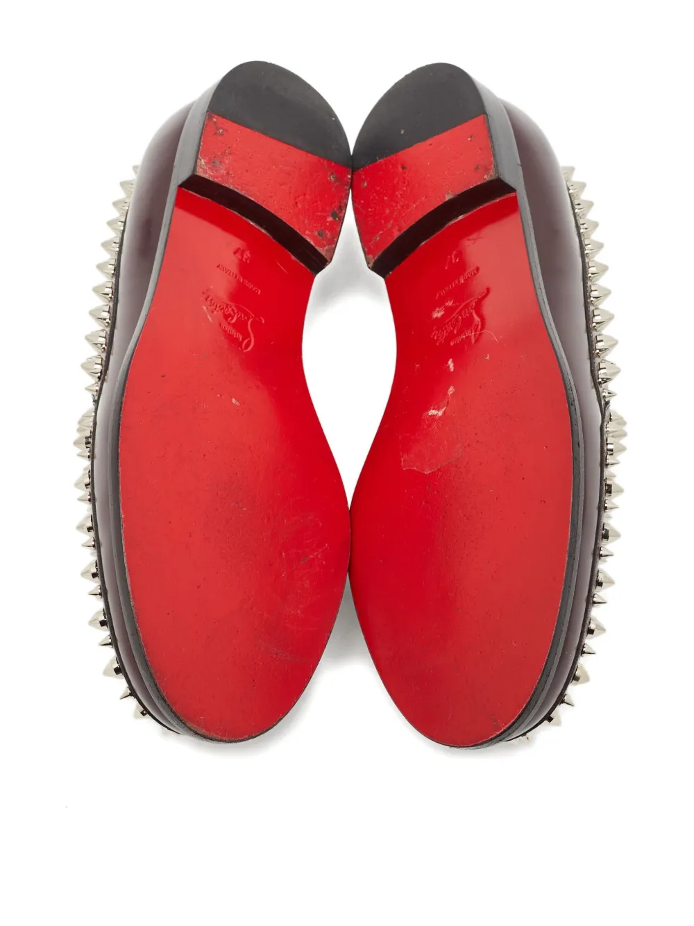 Pre-owned Christian Louboutin Spike Leather Loafers In Red
