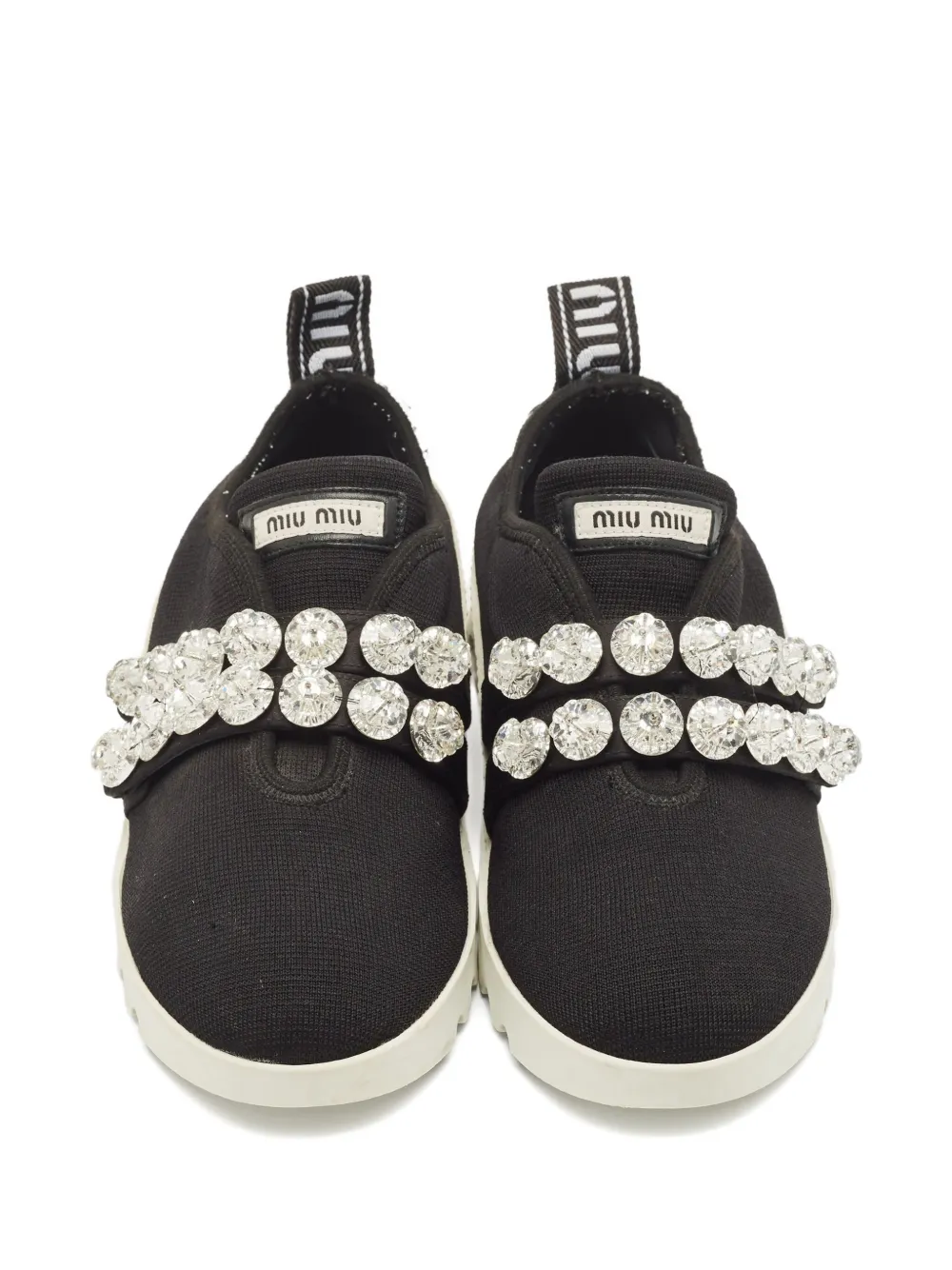 Pre-owned Miu Miu Crystal Knit Sneakers In Black