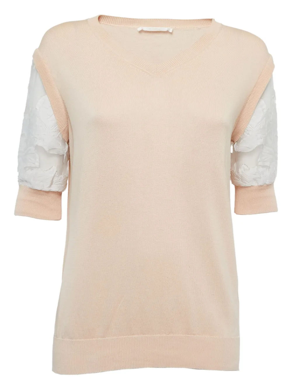 Pre-owned Chloé Lace-sleeve Top In Neutral