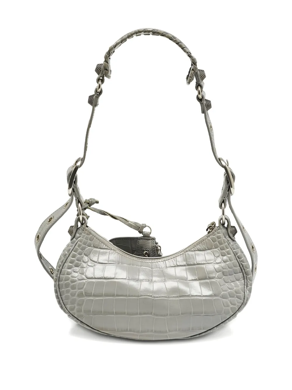 Pre-owned Balenciaga 2000s Le Calog Croc-embossed Bag In Gray