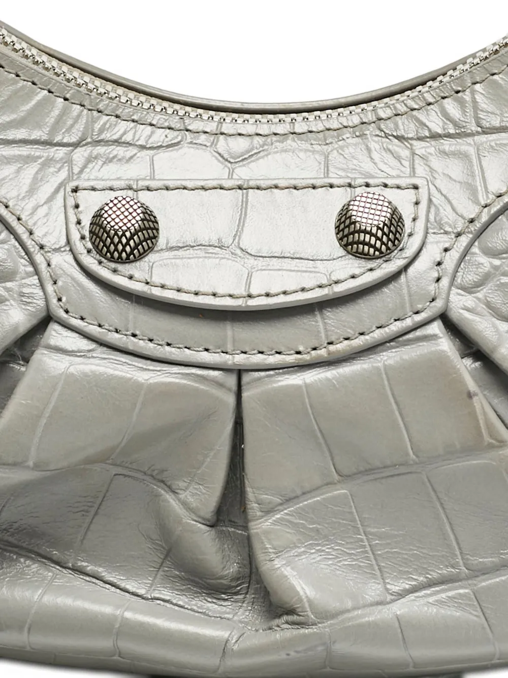 Pre-owned Balenciaga 2000s Le Calog Croc-embossed Bag In Gray