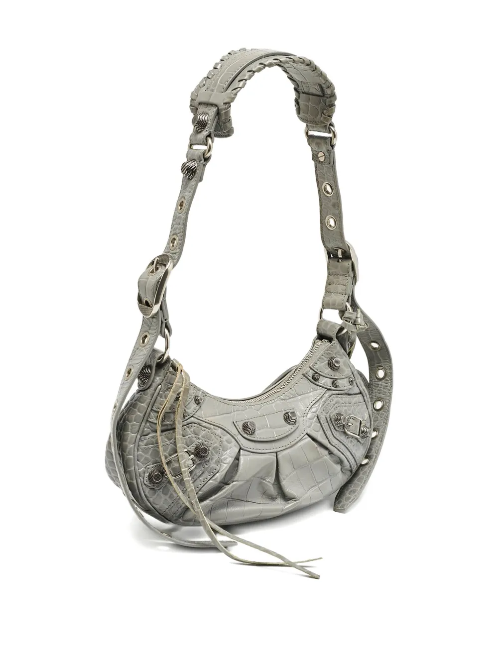Pre-owned Balenciaga 2000s Le Calog Croc-embossed Bag In Gray