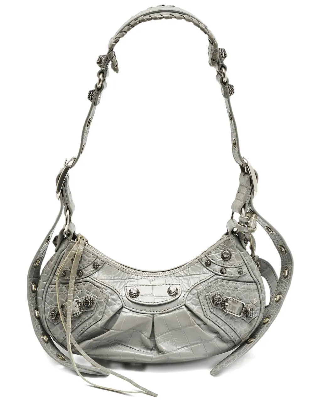 Pre-owned Balenciaga 2000s Le Calog Croc-embossed Bag In Gray