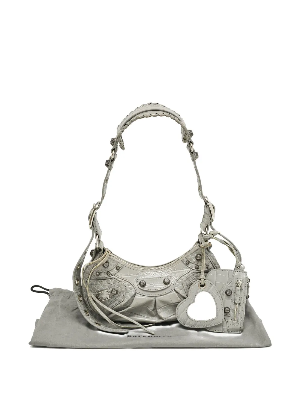 Pre-owned Balenciaga 2000s Le Calog Croc-embossed Bag In Gray