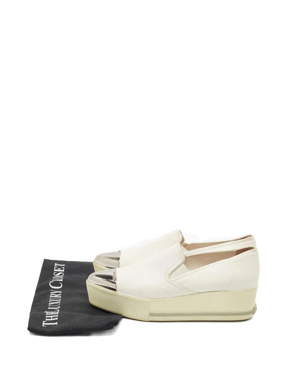 MIU MIU Pre-owned Metal-toe Platform Sneakers In White