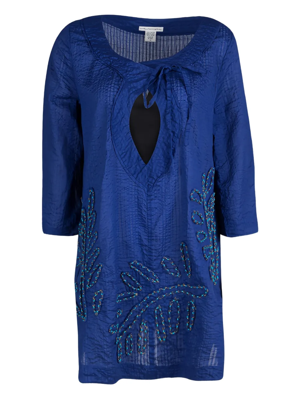Pre-owned Diane Von Furstenberg Vintage Leaf-embroidery Drawstring Top In Blue