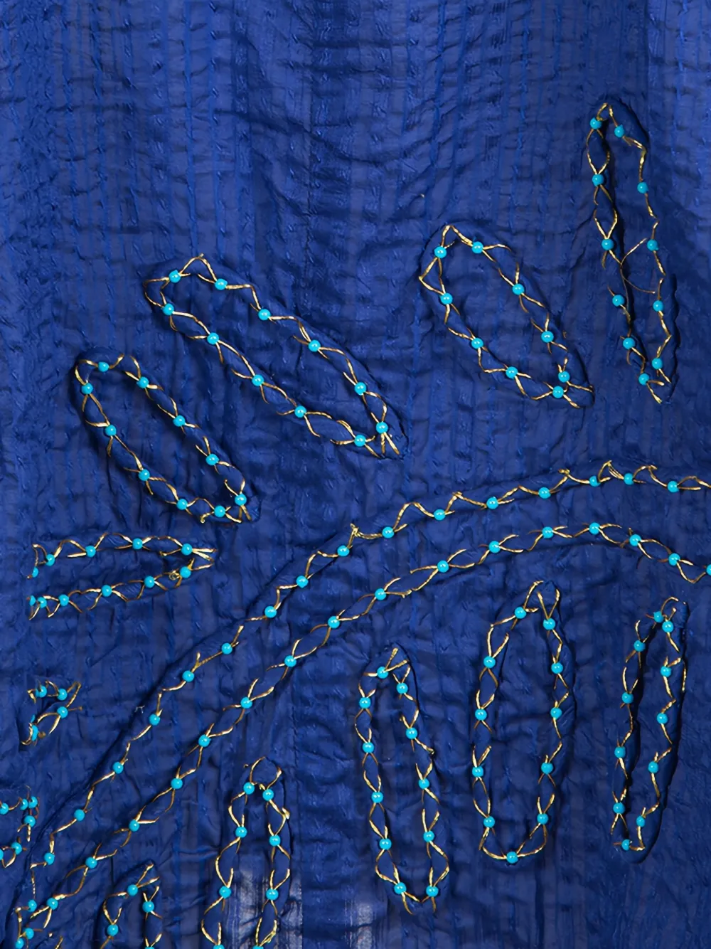 Pre-owned Diane Von Furstenberg Vintage Leaf-embroidery Drawstring Top In Blue