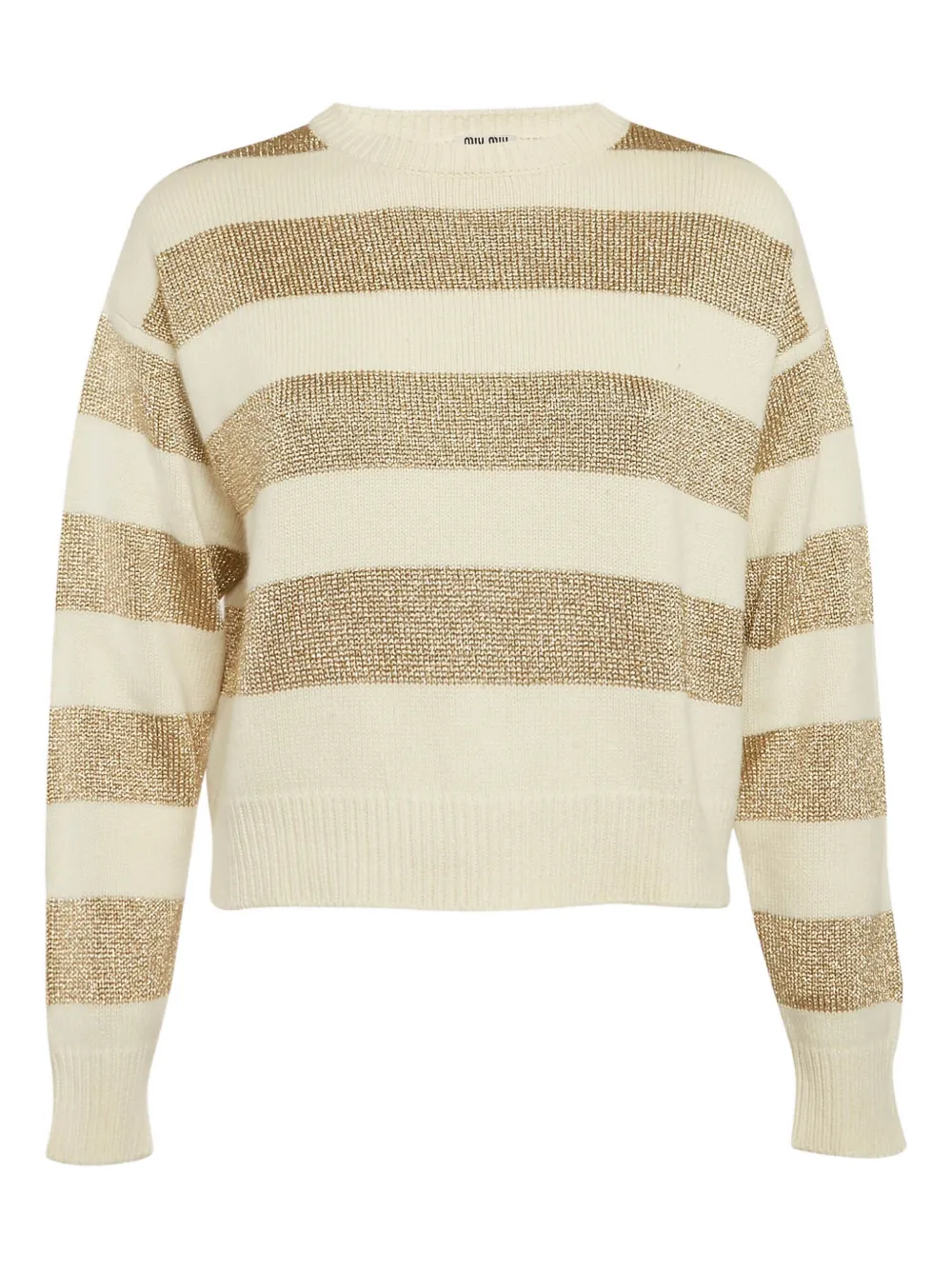 Pre-owned Miu Miu Striped Metallic-detail Sweater In Neutral