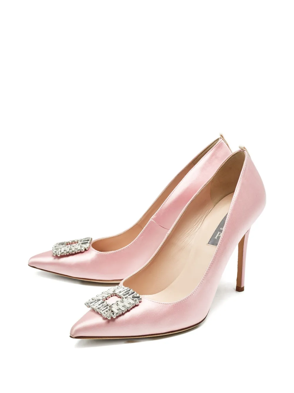 SJP BY SARAH JESSICA PARKER Pre-owned 105mm Crystal-buckle Satin Pumps In Pink