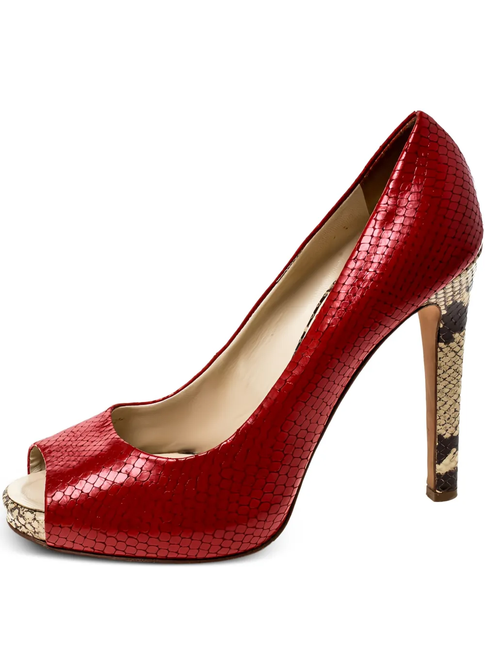 Giuseppe Zanotti Vintage Peeptoe-Pumps mit Python-Prägung 120mm - Rot