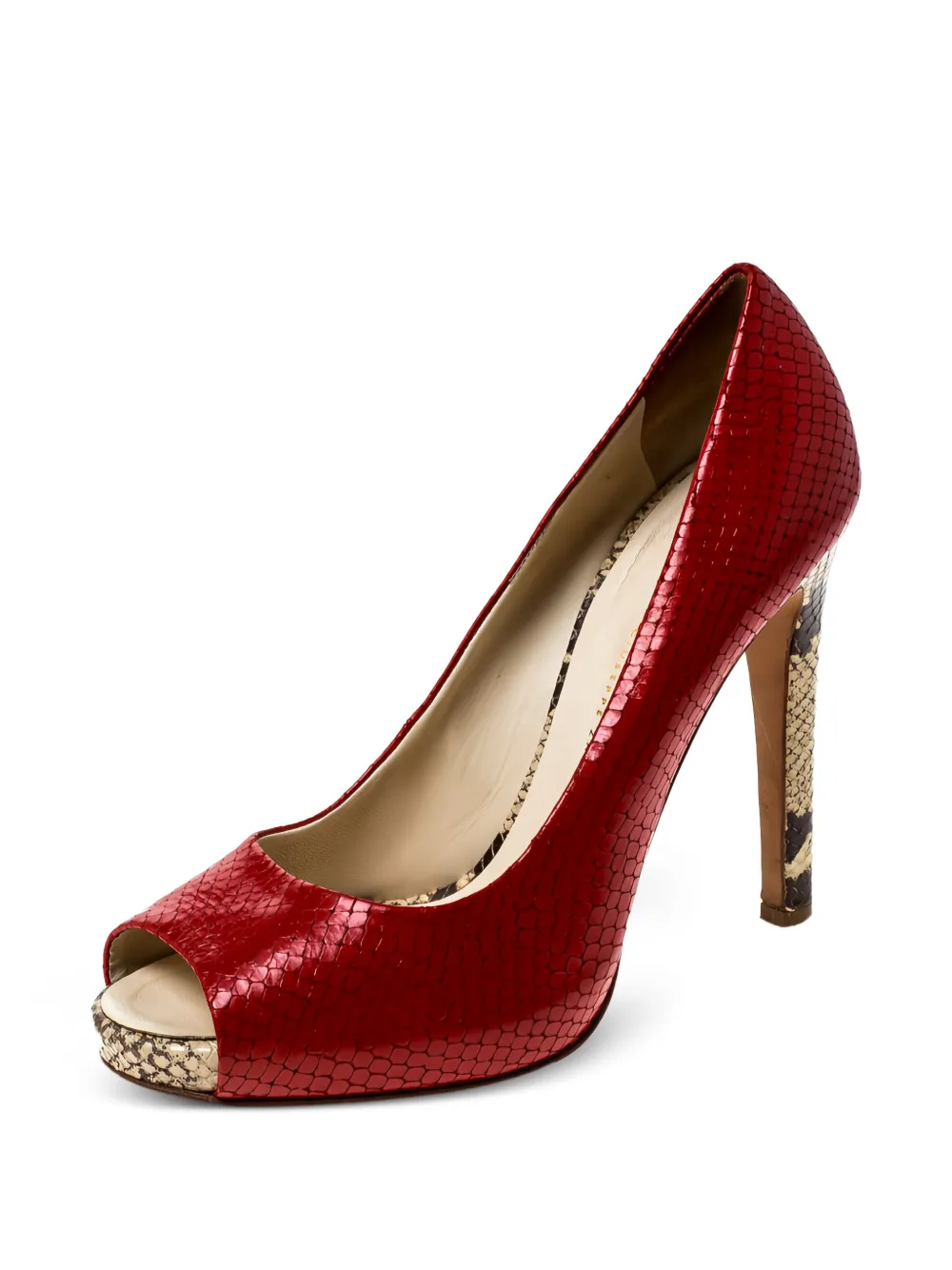 Giuseppe Zanotti Vintage 120 mm pumps met python-reliëf en open neus - Rood