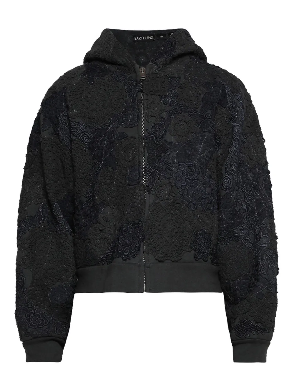 EARTHLING VIP floral-embroidered zip-up hoodie - グレー EARTHLING VIP floral-embroidered zip-up hoodie - グレー