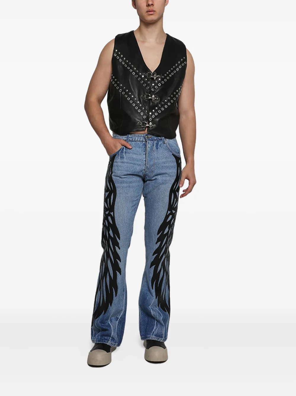 EARTHLING VIP Jeans met vijf zakken en vleugelprint - Blauw