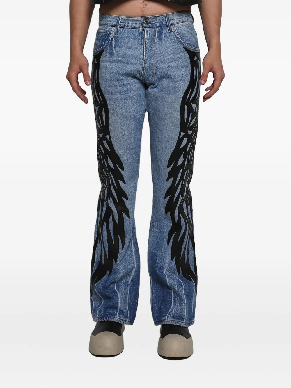 Earthling Vip Five-pocket Wing-print Jeans In Blue