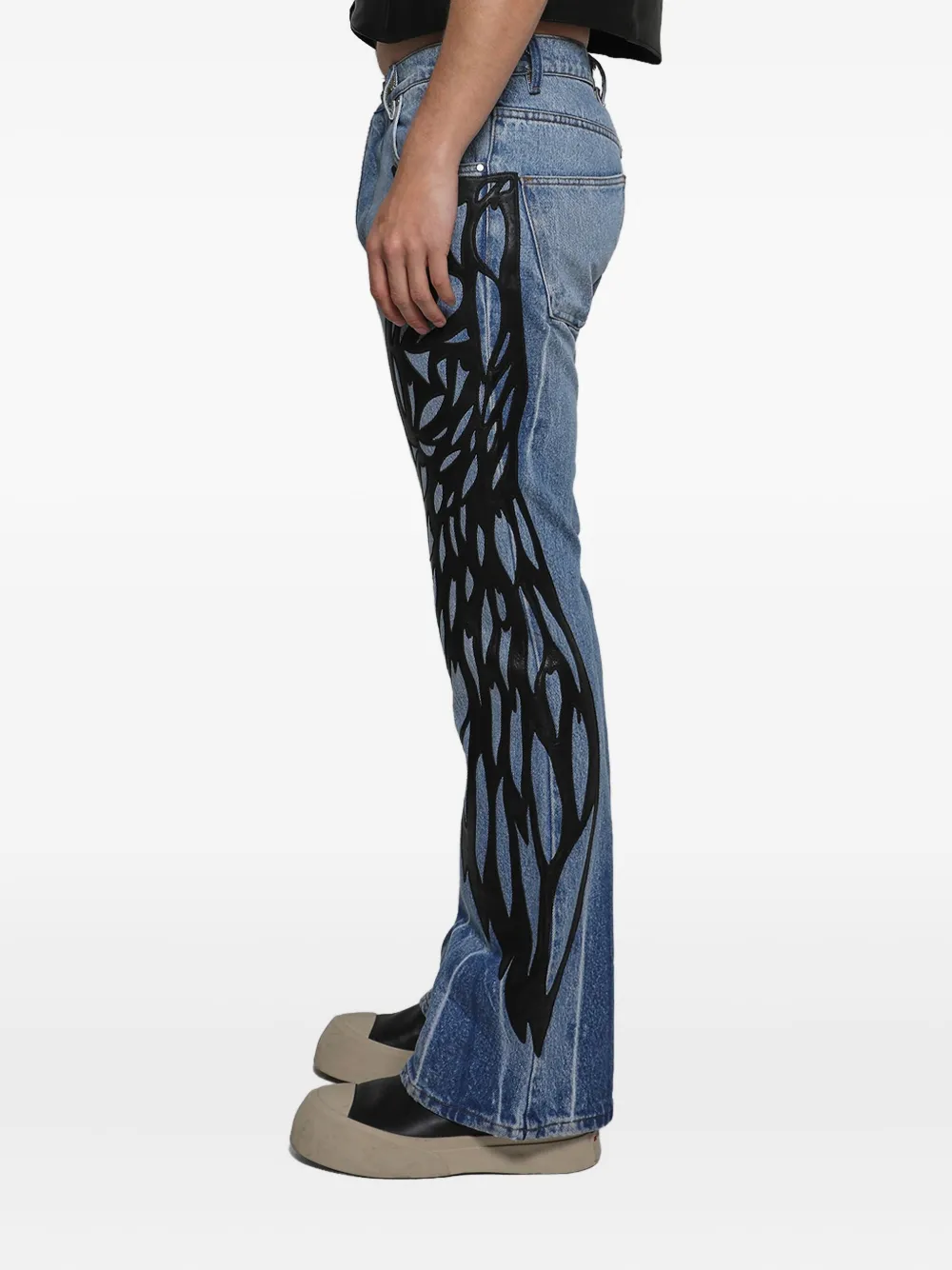 Earthling Vip Five-pocket Wing-print Jeans In Blue