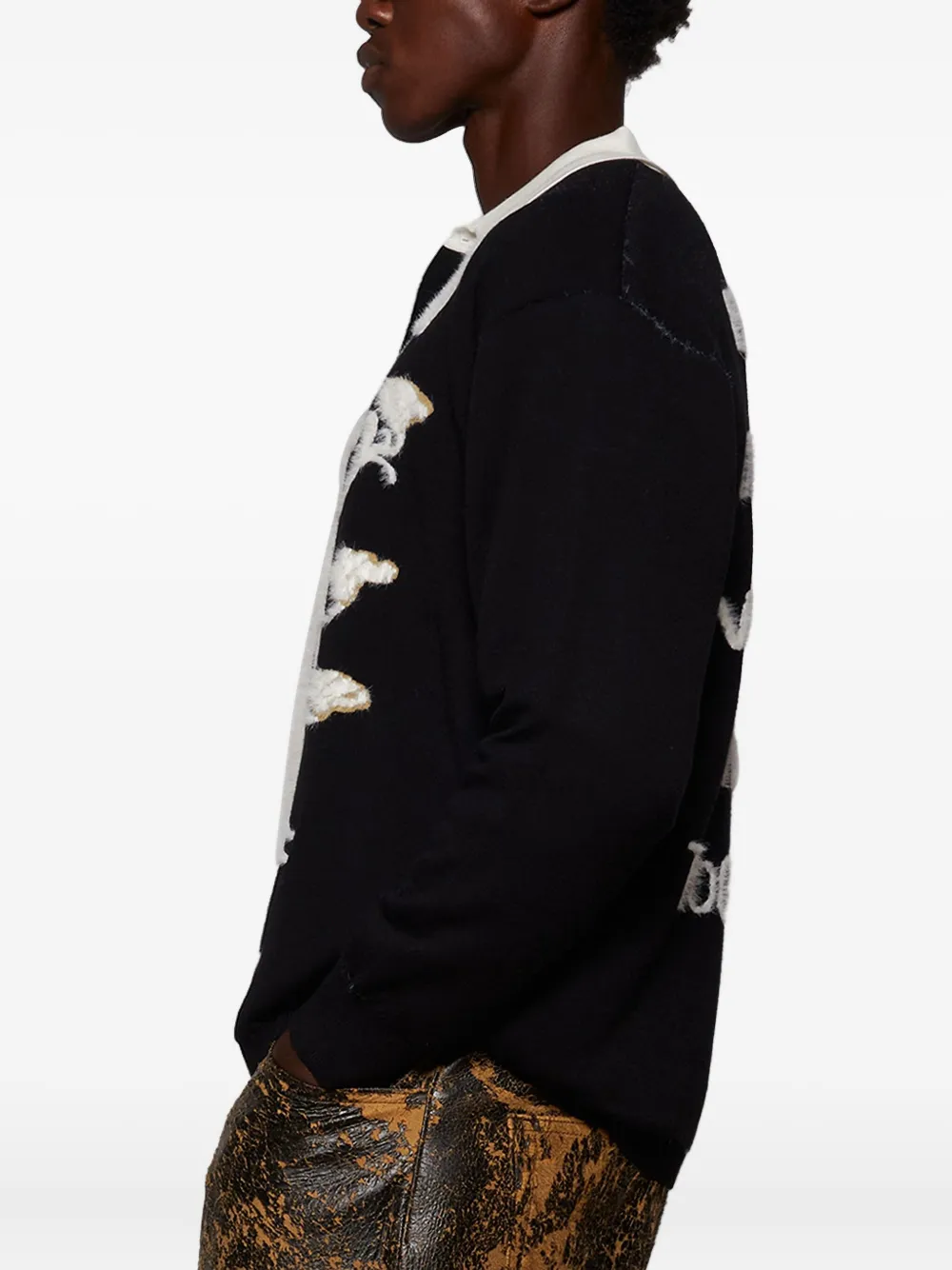 Bluemarble Intarsia-knit Polo Shirt In Black