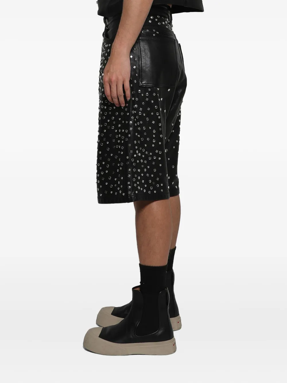 Earthling Vip Leather Stud-embellished Shorts In Multi