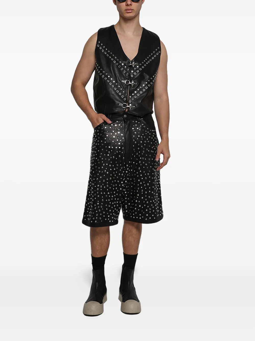 EARTHLING VIP Leren shorts verfraaid met studs - Zwart