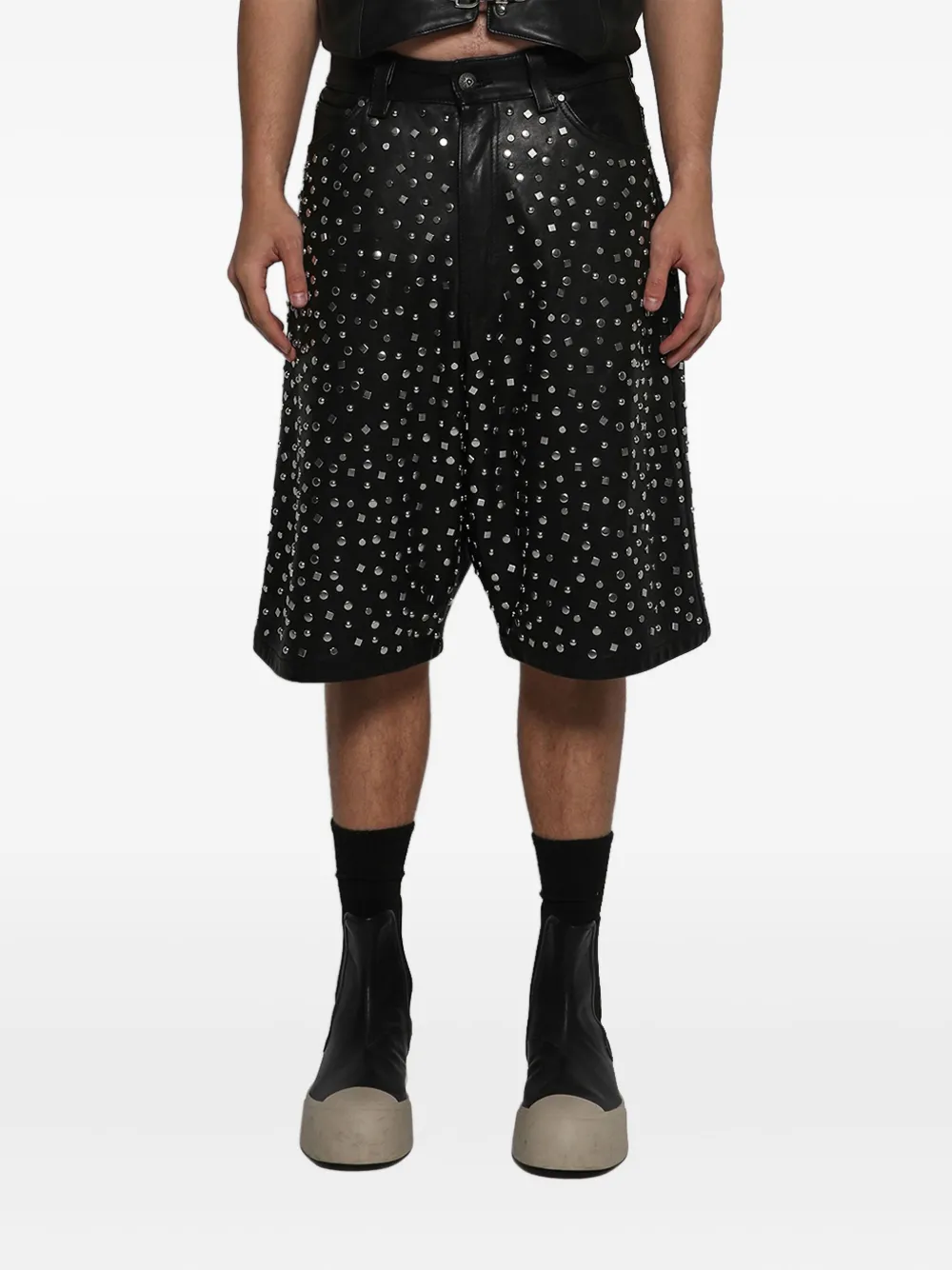 Earthling Vip Leather Stud-embellished Shorts In Multi