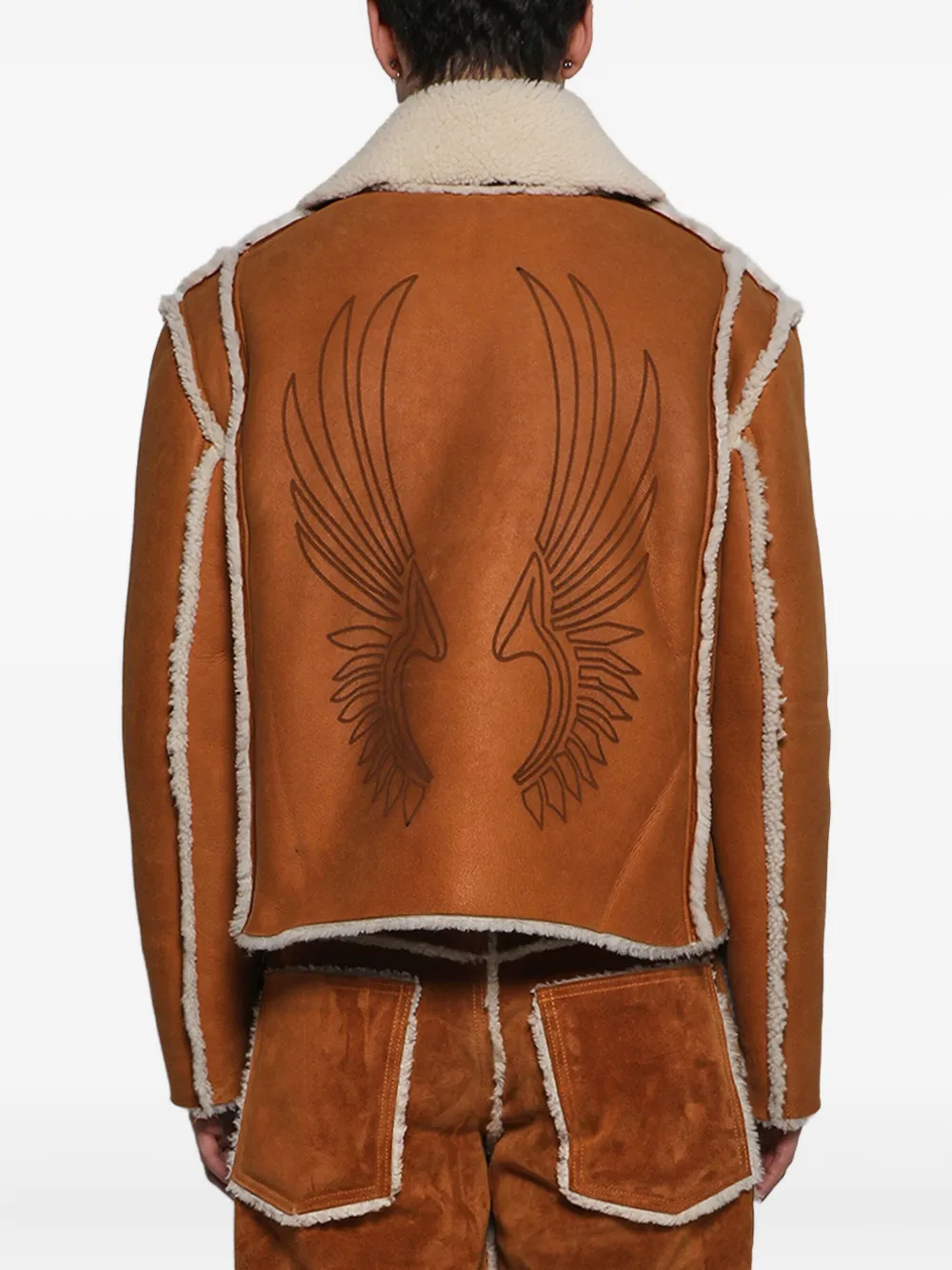 Earthling Vip Shearling Eagle-print Jacket In Brown