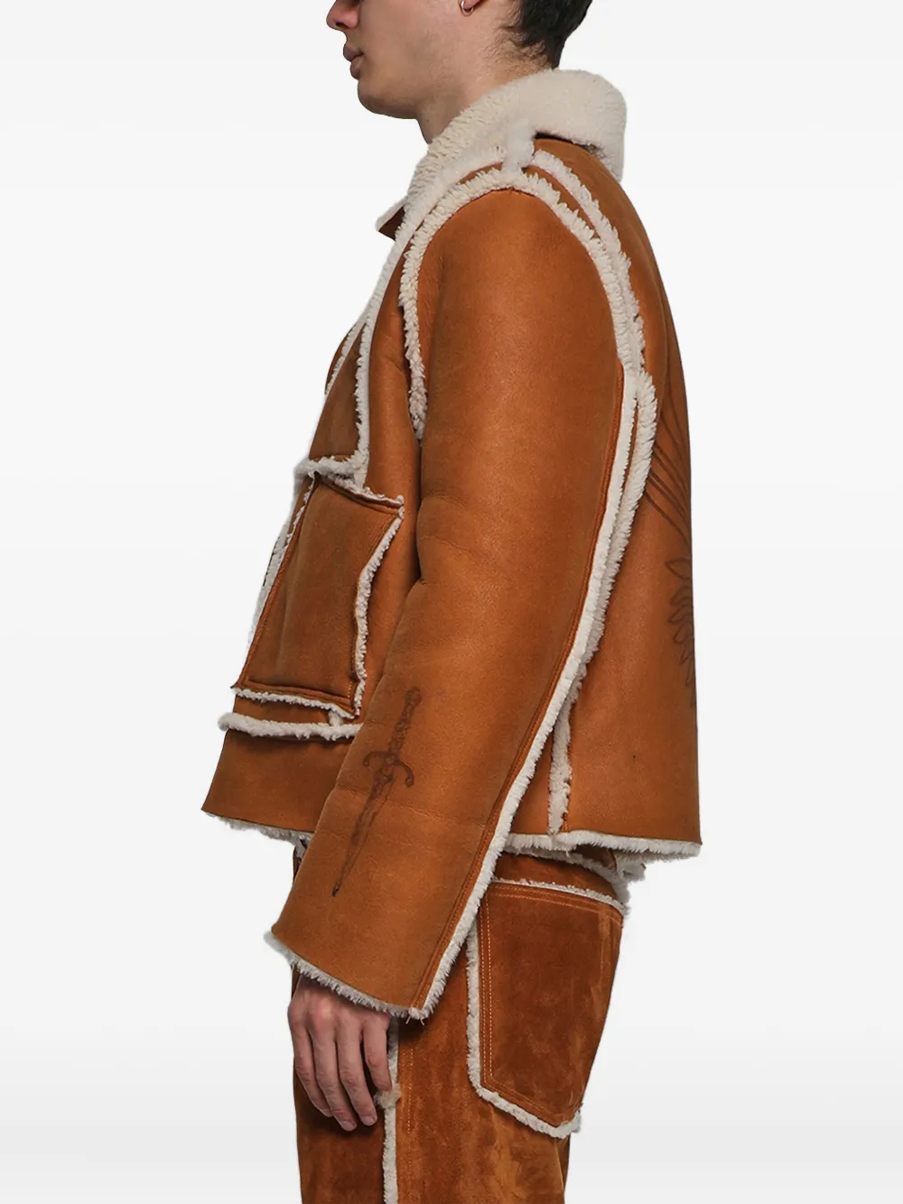 Earthling Vip Shearling Eagle-print Jacket In Brown