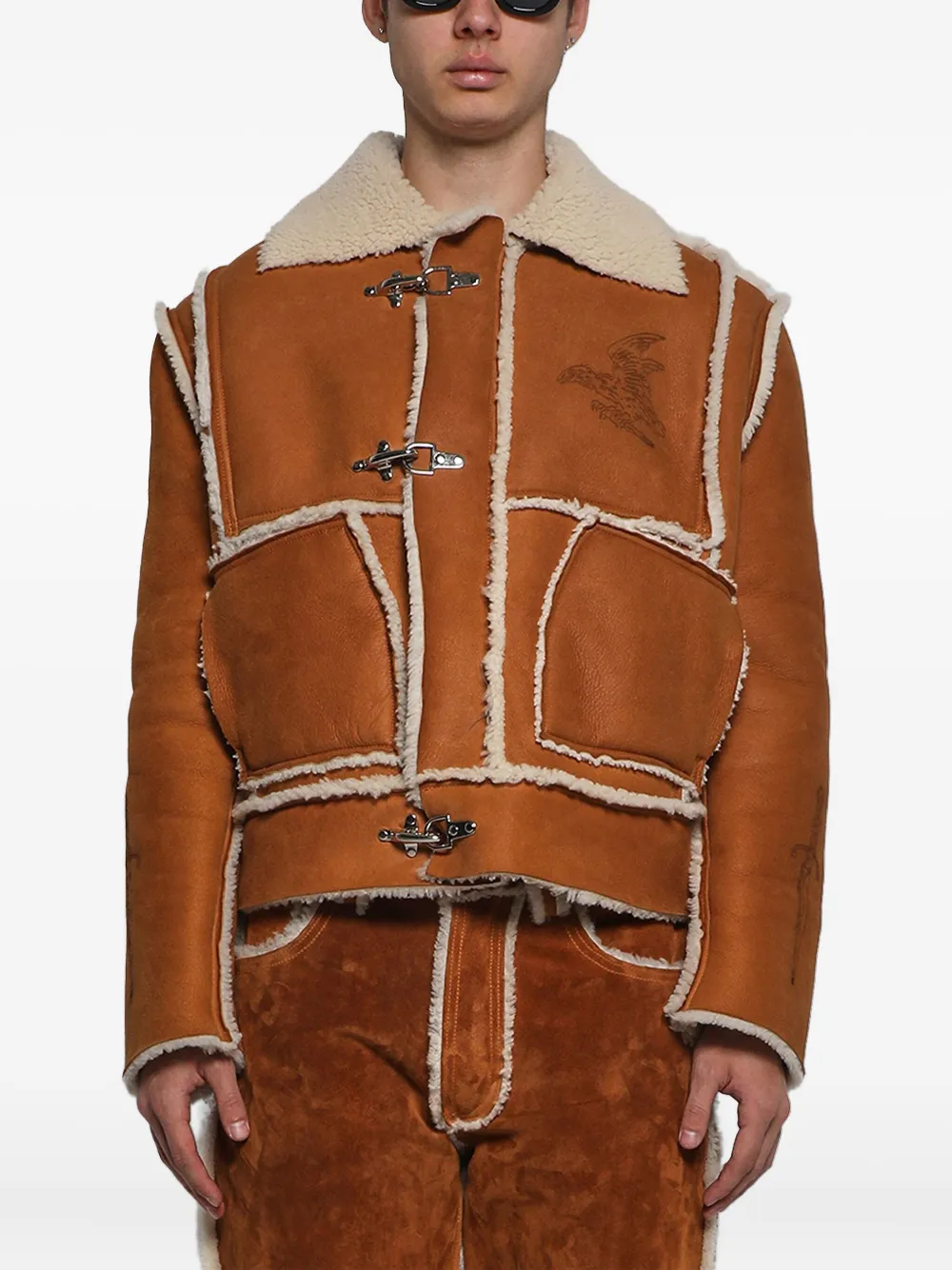 Earthling Vip Shearling Eagle-print Jacket In Brown