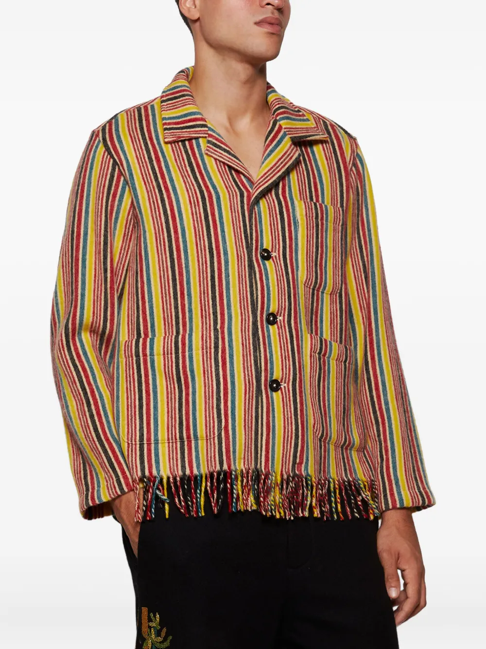 BODE Gestreept shirtjack met franje Geel